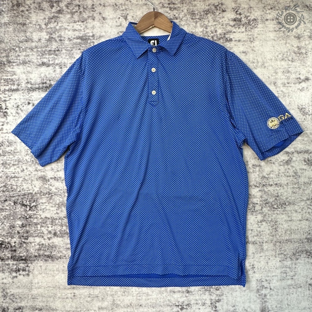 FootJoy Golf Polo Shirt‎ Men's L Blue White Print PGA Championship Performance